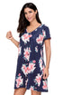 Sexy Dark Blue Pocket Design Summer Floral Shirt Dress